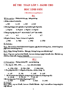 Đề thi Toán lớp 3 - Dành cho học sinh giỏi